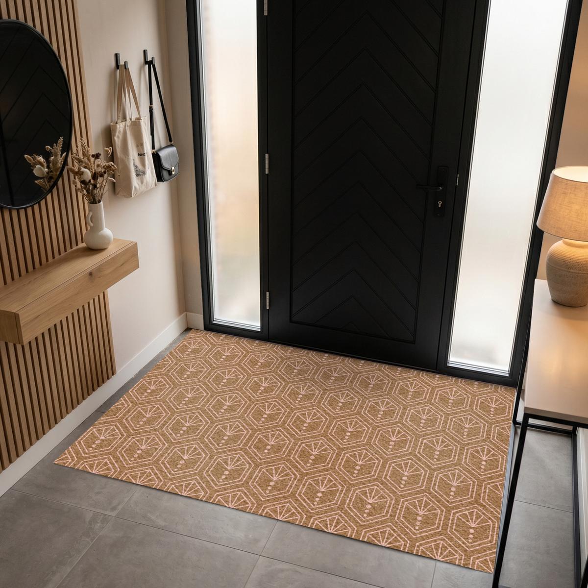 FUSSMATTE Braun - Rosa - Geometrisch - Gemustert Türmatte 180x120 cm - Braun, Kunststoff (180/0.4cm) - MuchoWow