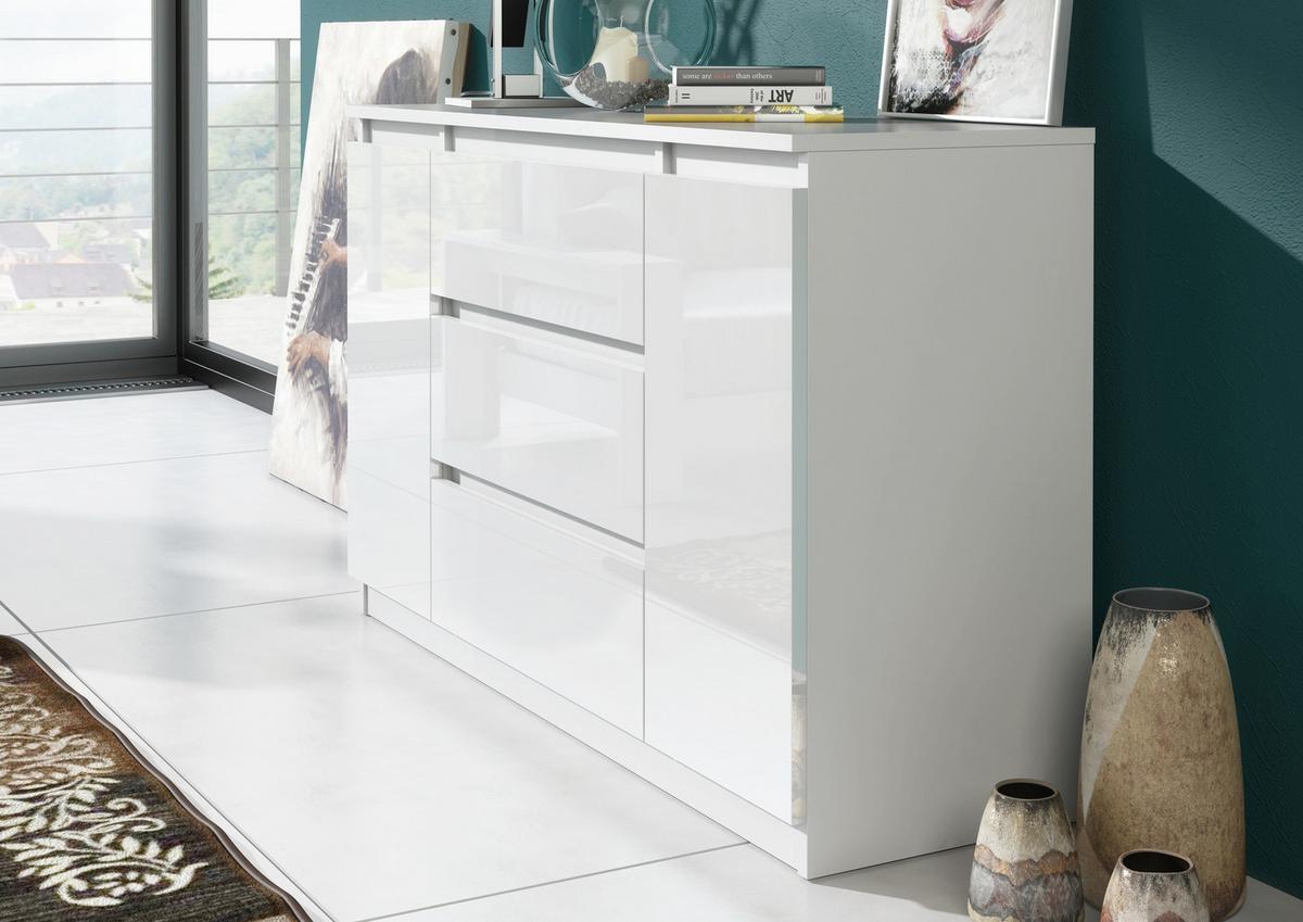 KOMMODE Weiß, Hochglanz 120/79/39 - Weiß Hochglanz/Weiß, Holzwerkstoff (120/79/39cm) - RAUMHIRSCH FURNITURE