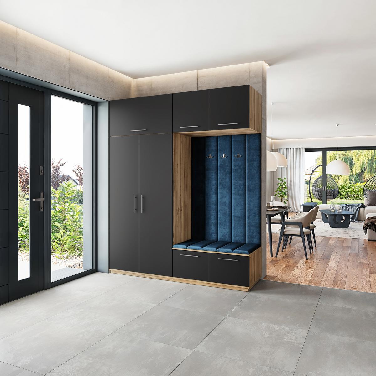 GARDEROBENSCHRANK REMA 200/240/60 cm Modern Garderobe-Set Eiche Wotan - Blau/Eiche Wotan, Holzwerkstoff (200/240/60cm) - MASSENO