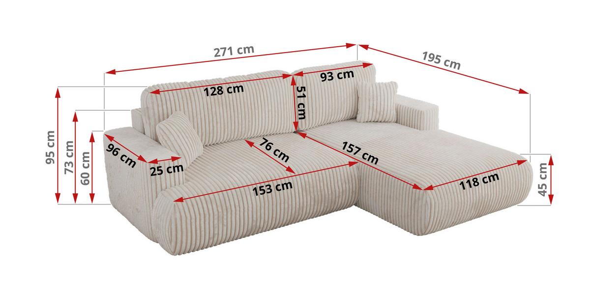ECKSOFA OVO L Beige Cord - Links Seite - Beige/Schwarz, Kunststoff/Textil (271/195cm) - MKS