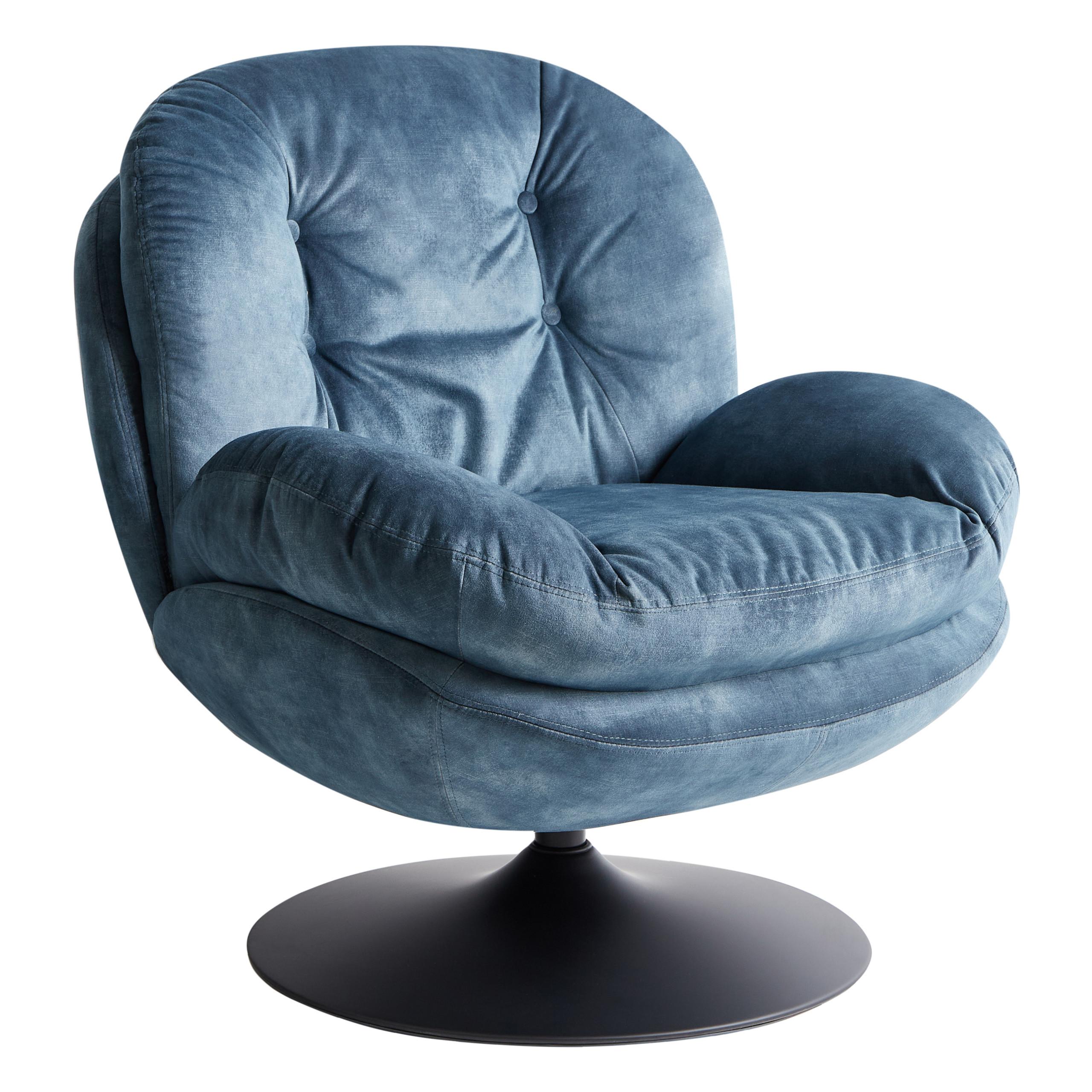 DREHSESSEL Dunkelblau Nolvik - Schwarz/Dunkelblau, Textil/Metall (82/82/85cm) - Beliani
