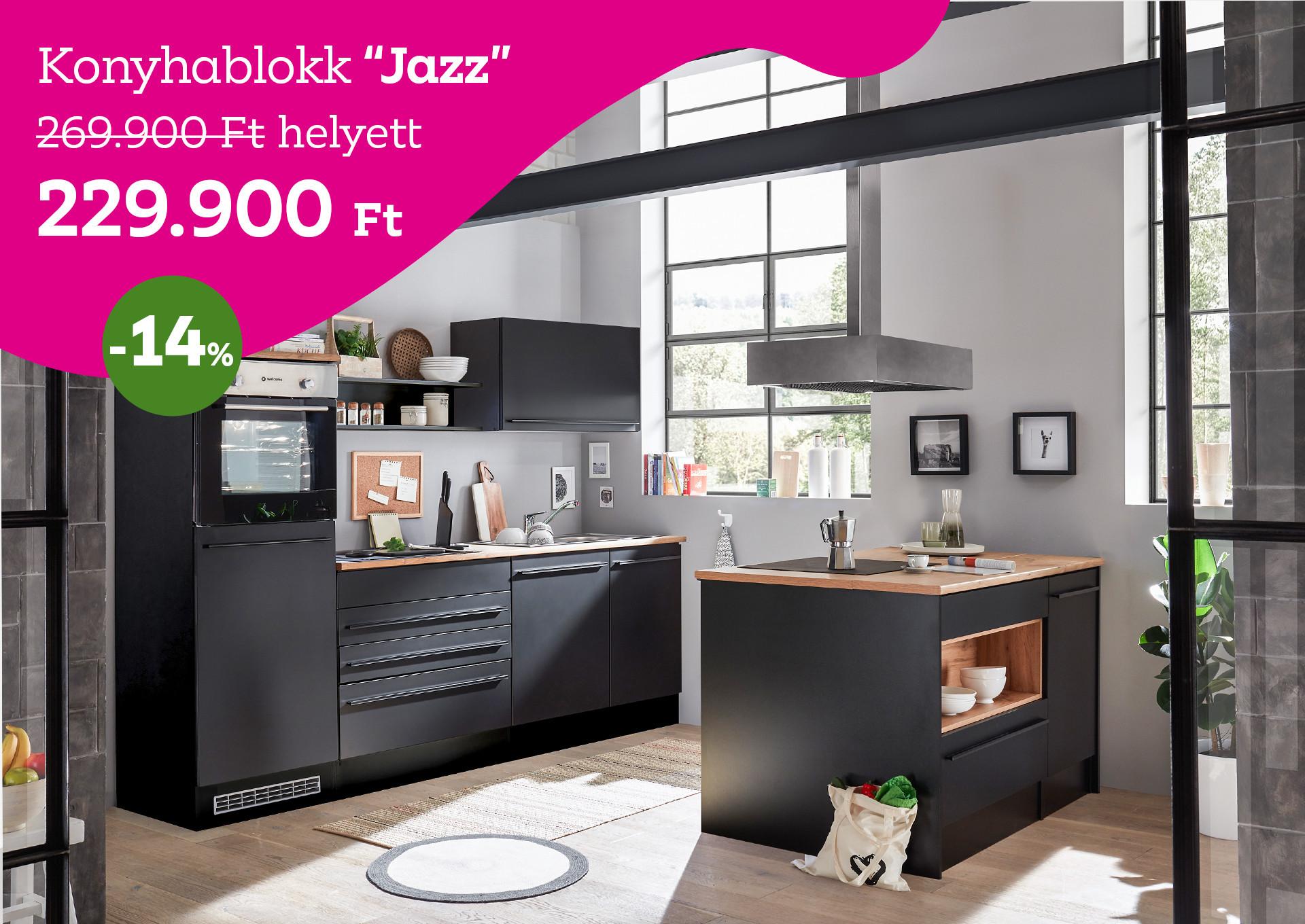 Konyhablokk Jazz 269900 Forint helyett, 229900 Forint kedvezmény mértéke 14%