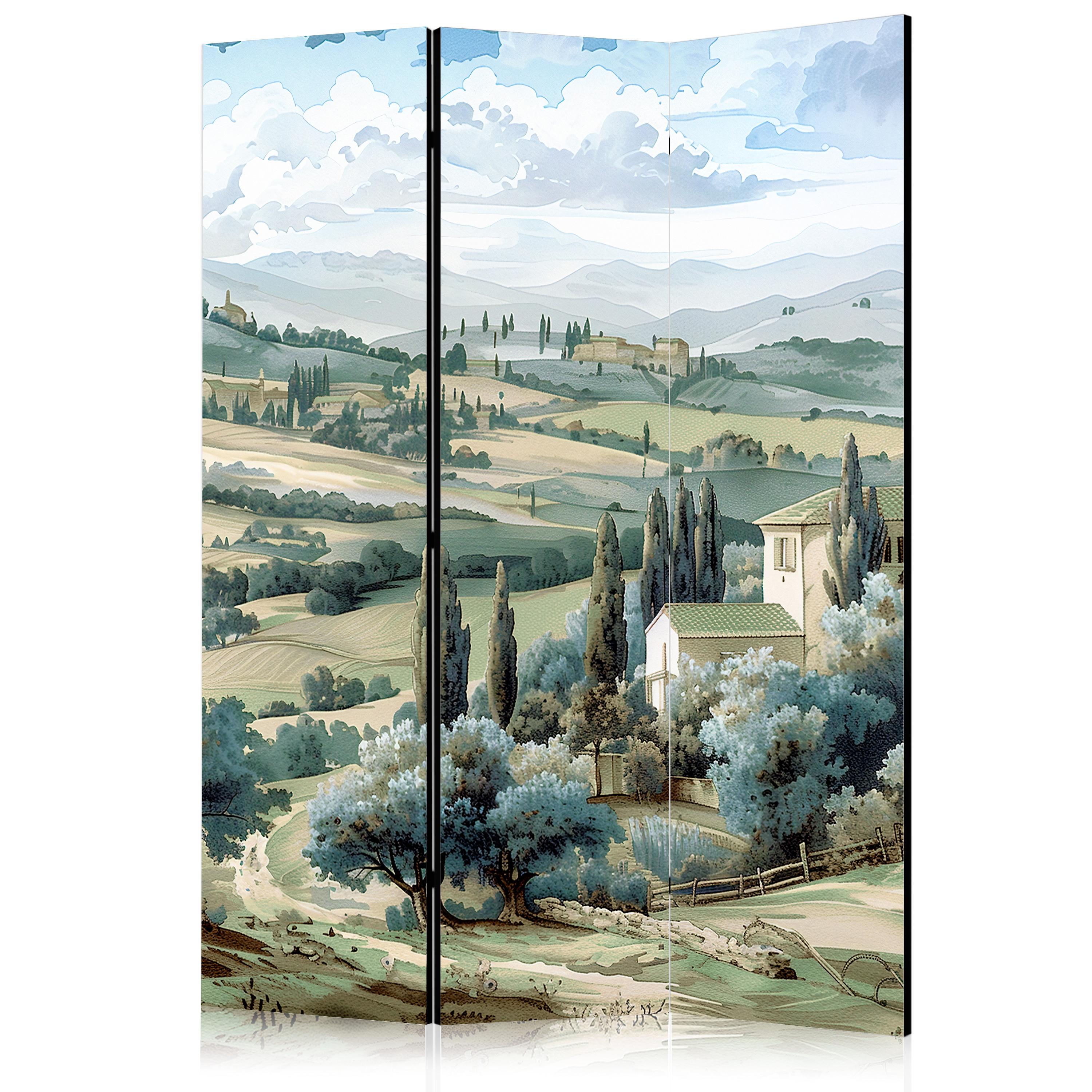 PARAVENT Akustik 3-tlg 135x172 cm Toskanische Landschaft mit Zypressen - Multicolor, Holz/Textil (135/172/3cm) - Muralo