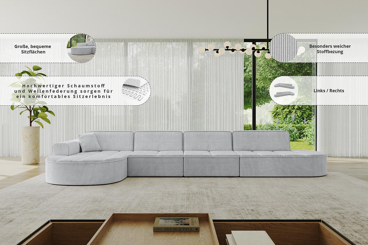 ECKSOFA Ottomane Links TARO-L3 - 413x171x79,5 cm Beige - Beige, Holzwerkstoff/Textil (413/171cm) - ALTDECOR
