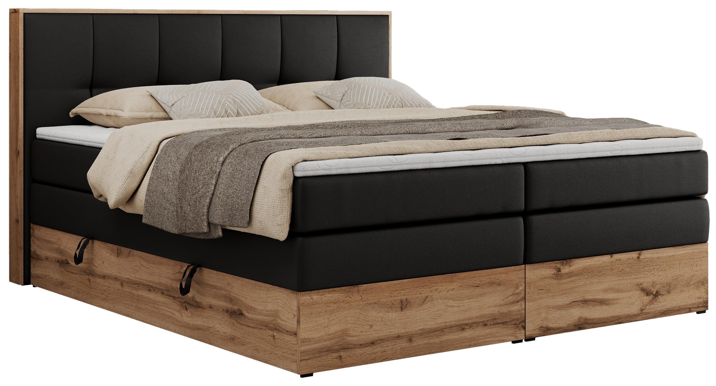 BOXSPRINGBETT ALBERO 1 KING 160/200 Schwarz Kunstleder - H4 - Schwarz, Holz/Textil (160/200cm) - MKS