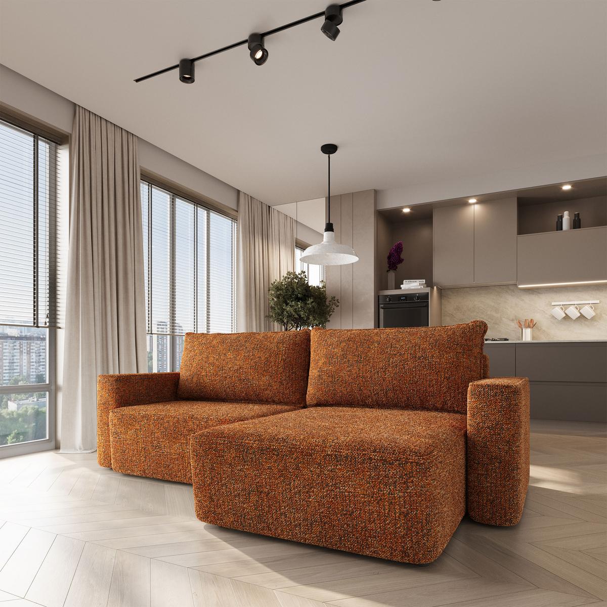 ECKSOFA BELISE BL Orange Chenille mit Schlaffunktion - Orange, Holz/Textil (252/162cm) - MASSENO