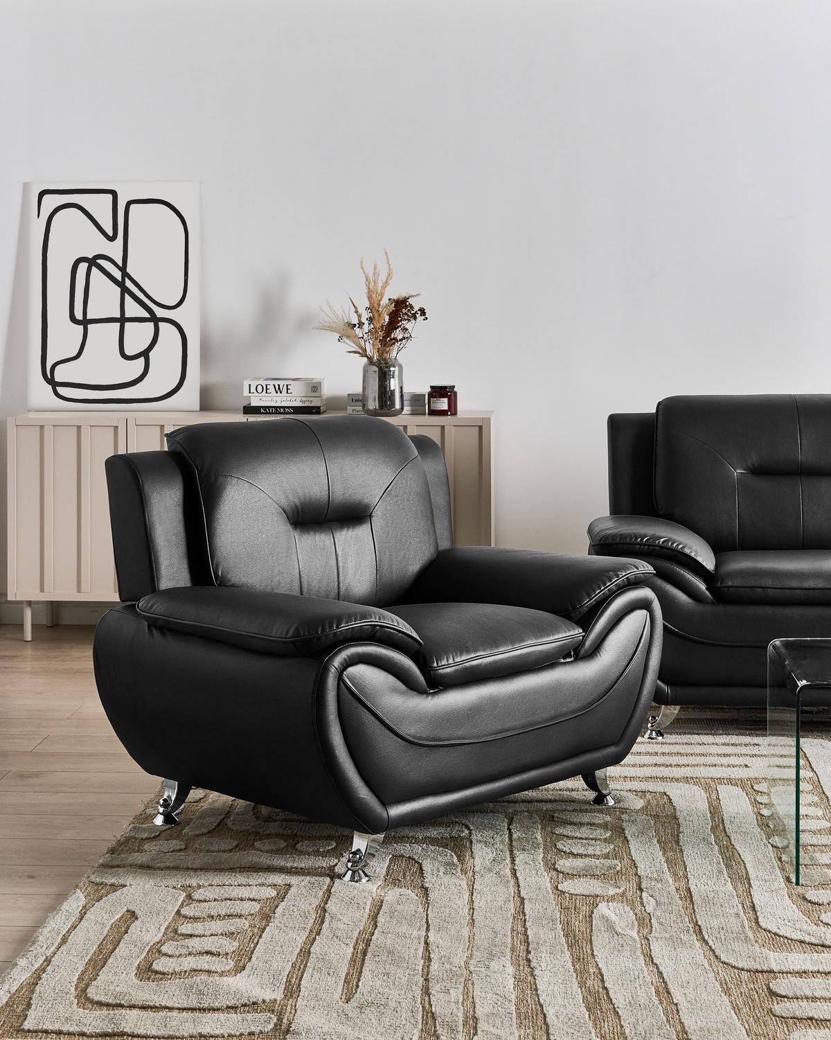 SESSEL Kunstleder Schwarz Leira - Schwarz, Kunststoff (111/86/78cm) - Beliani