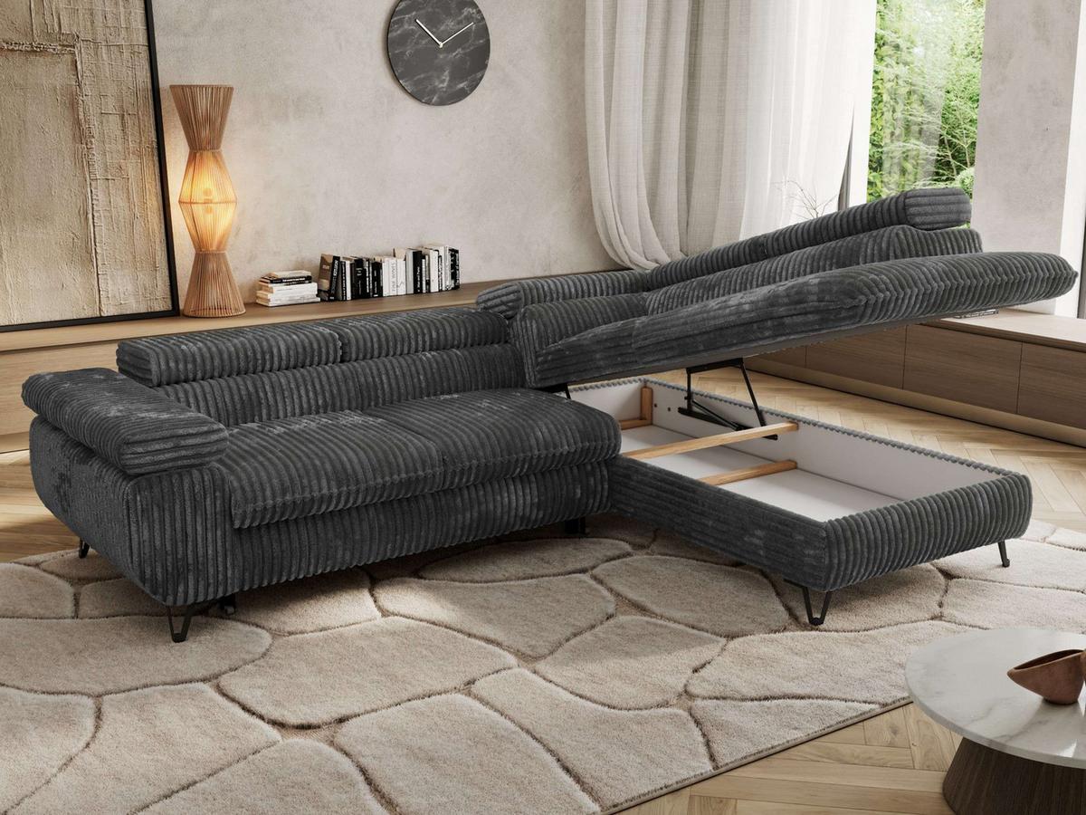 ECKSOFA PABLO L Dunkelgrau Cord - Rechts Seite - Dunkelgrau/Schwarz, Textil/Metall (273/208cm) - MKS