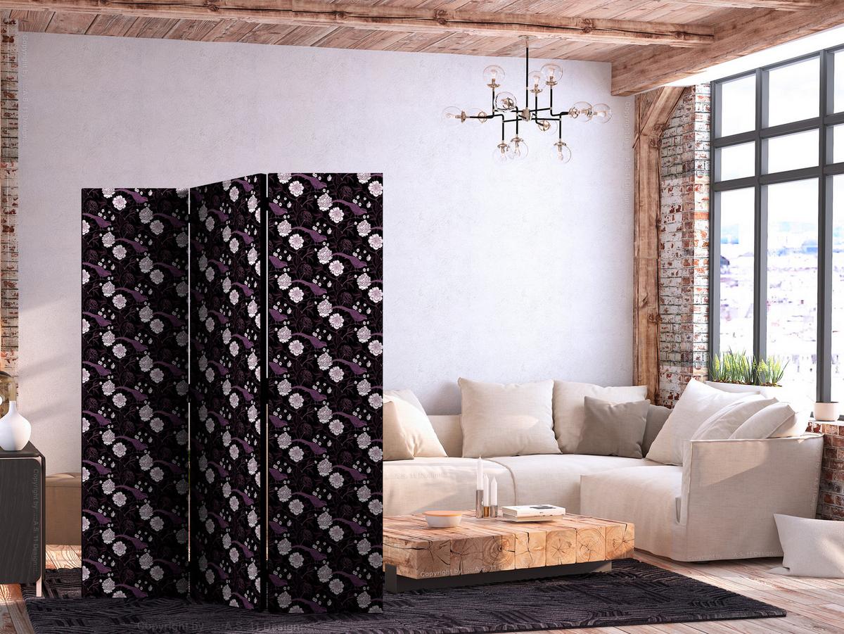 PARAVENT Einseitig Bedruckter 3-tlg 135x172 cm V gel und Pfingstrosen - Schwarz, Holz/Textil (135/172/3cm) - Muralo