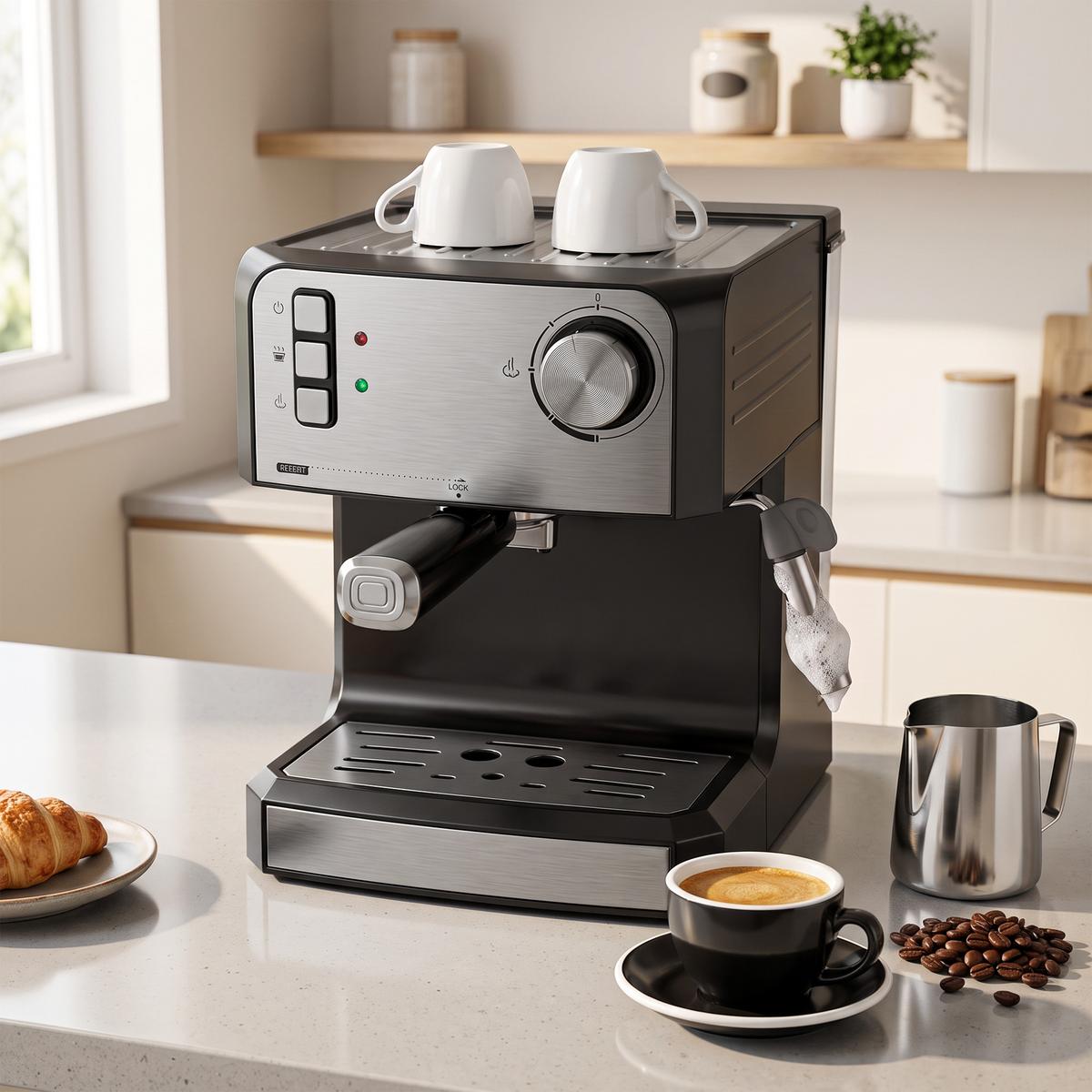 KAFFEEMASCHINE Edelstahl Schwarz - Schwarz, Metall (22/28/29cm) - HOMCOM