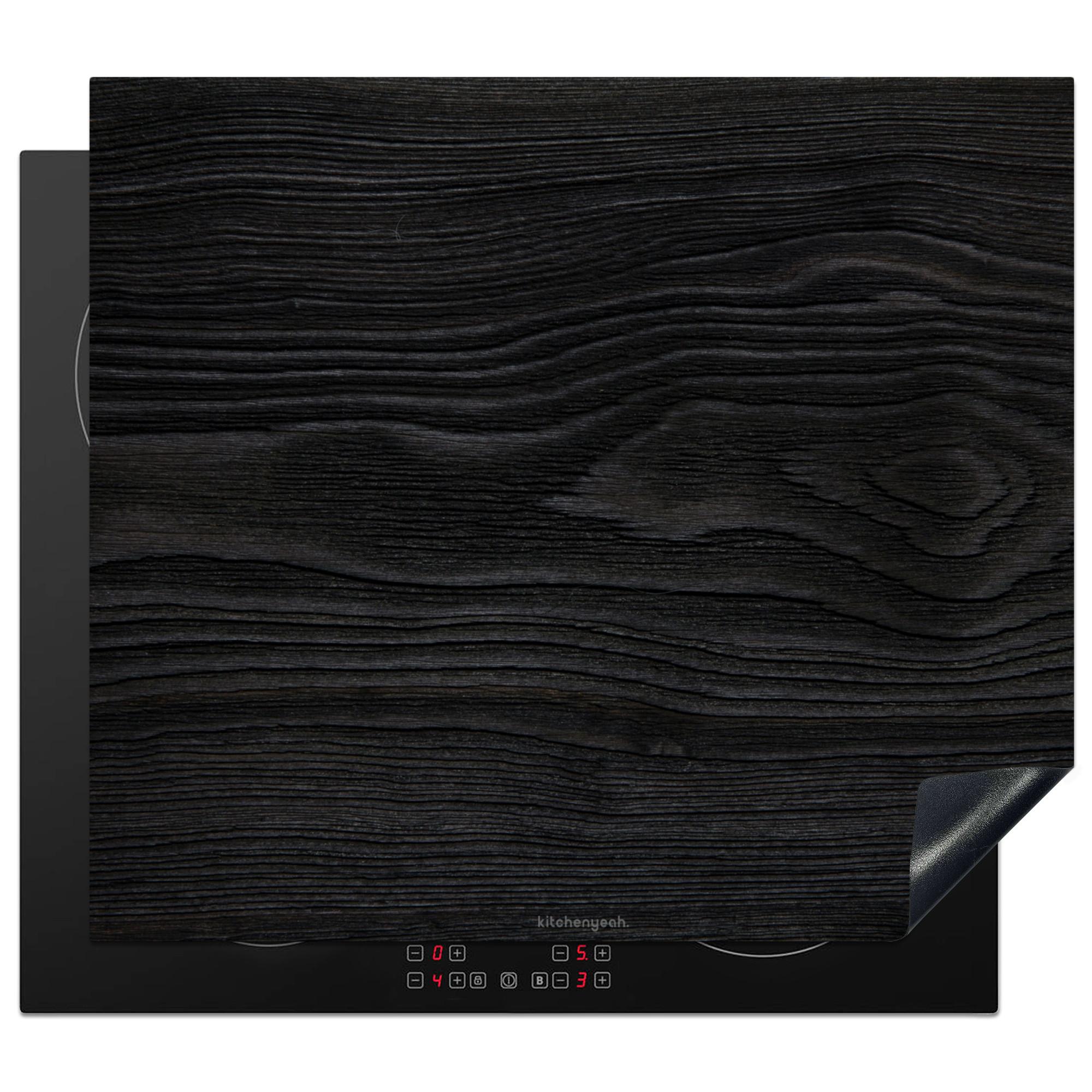 HERDABDECKPLATTE Schwarz - Holzoptik Abdeckung Ceranfeld 59x51 cm - Schwarz, Kunststoff (59/51/0.2cm) - MuchoWow
