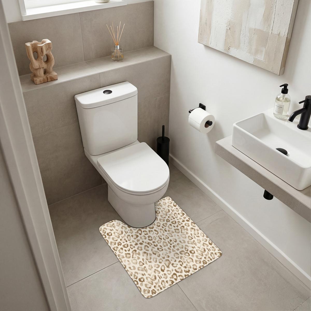 WC-VORLEGER Leopard - Klassisch - Beige Toilettenvorleger 55x60 cm - Hellbraun, Textil (55/1cm) - OnlyWow