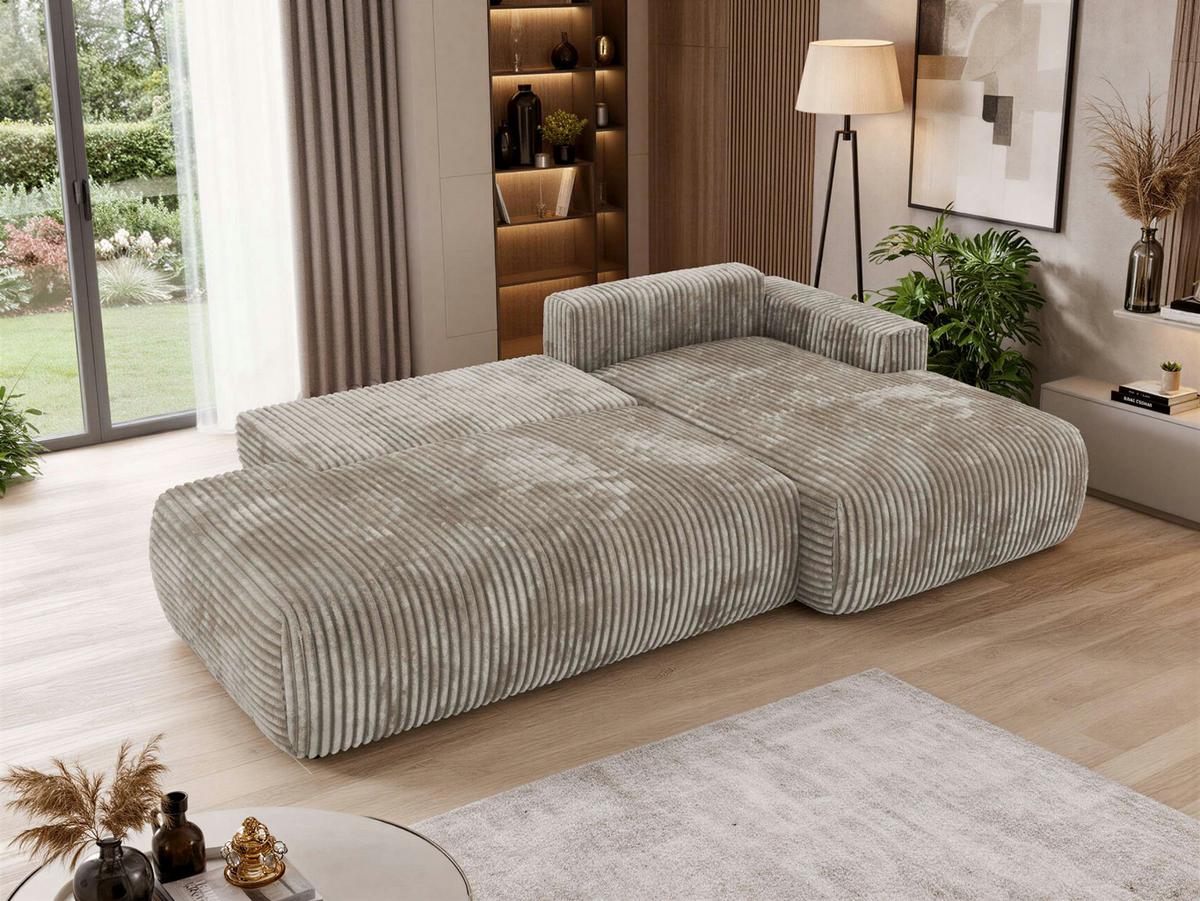 ECKSOFA TAREN L Hellbraun Cord - Rechts - Hellbraun/Schwarz, Kunststoff/Textil (292/170cm) - MKS
