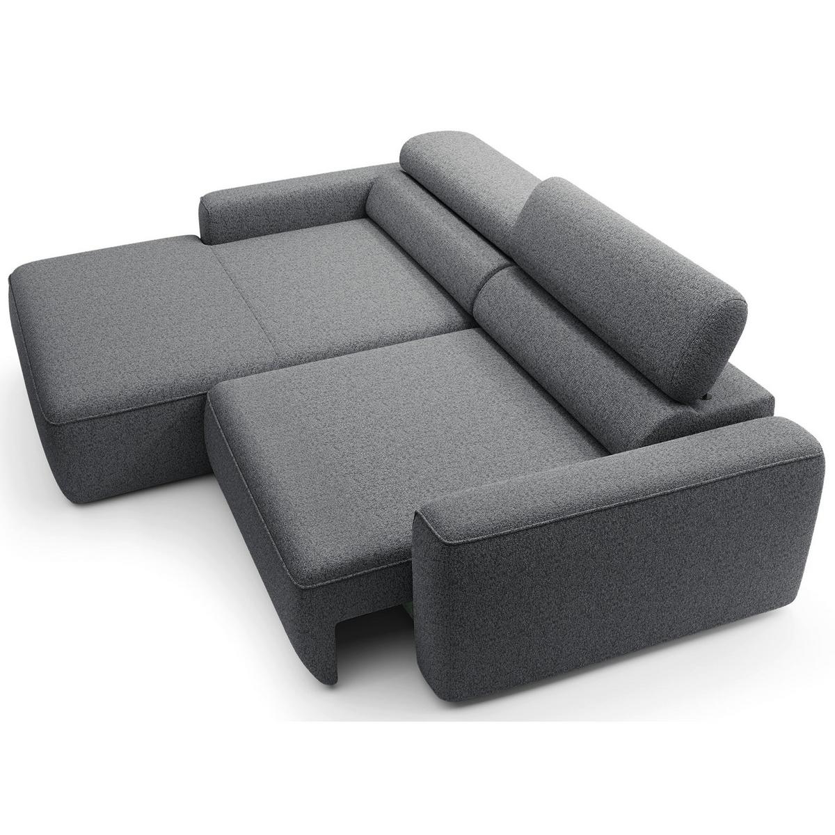 ECKSOFA Fando mit Schlaffunktion, L-Form, 4-Sitzer 252 cm, links Flechtstoff Grau - Schwarz/Grau, Holz/Kunststoff (252/182cm) - Selsey