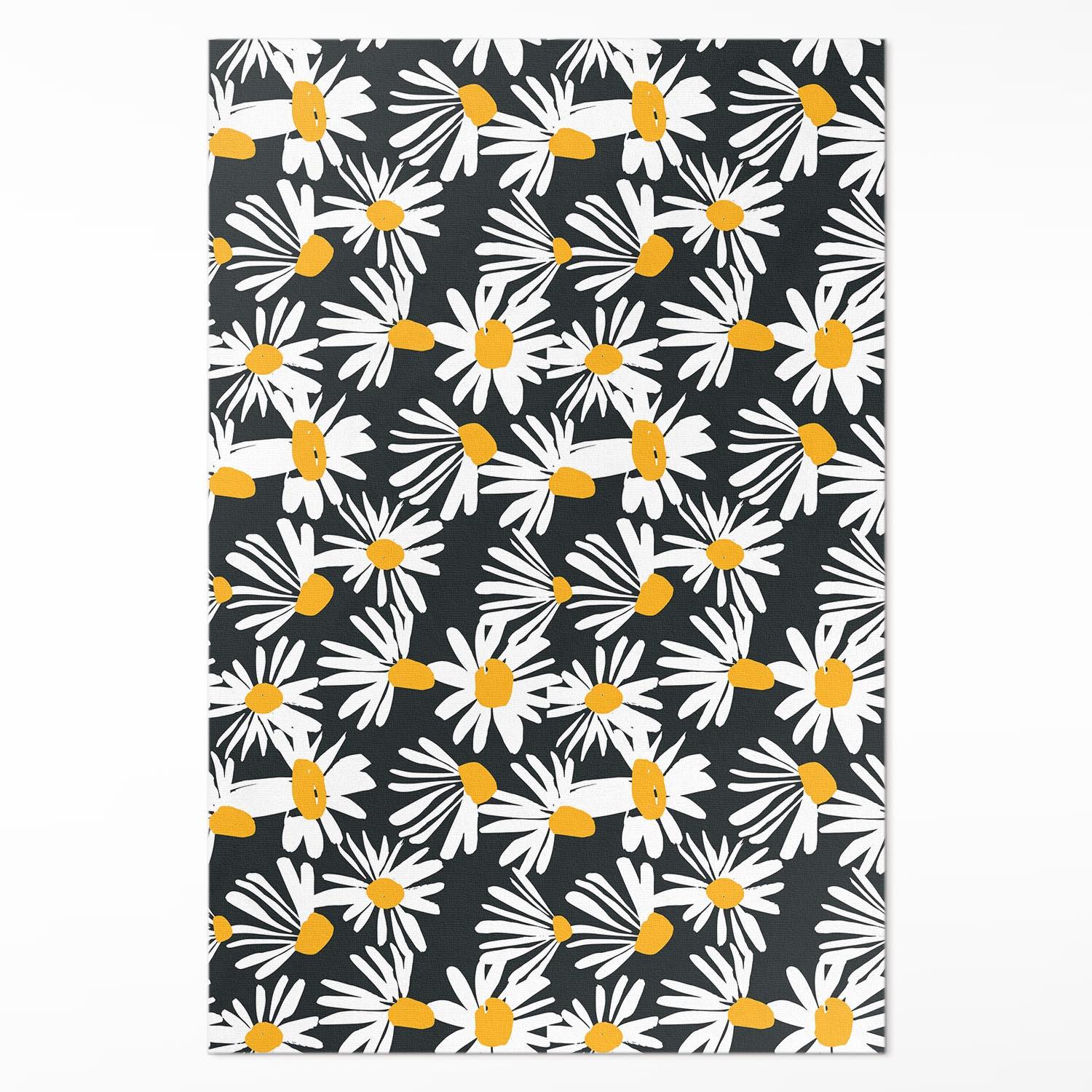 TEPPICH 100x150 cm Gemalte Gänseblümchen und Wildblumen - Gelb/Schwarz, Kunststoff (100/150cm) - Wallfluent