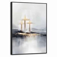 LEINWAND Bilder mit Rahmen - Abstrakt - Malerei - Christentum - Kreuz - 60x80 - Weiß, Textil (60/80cm) - MuchoWow