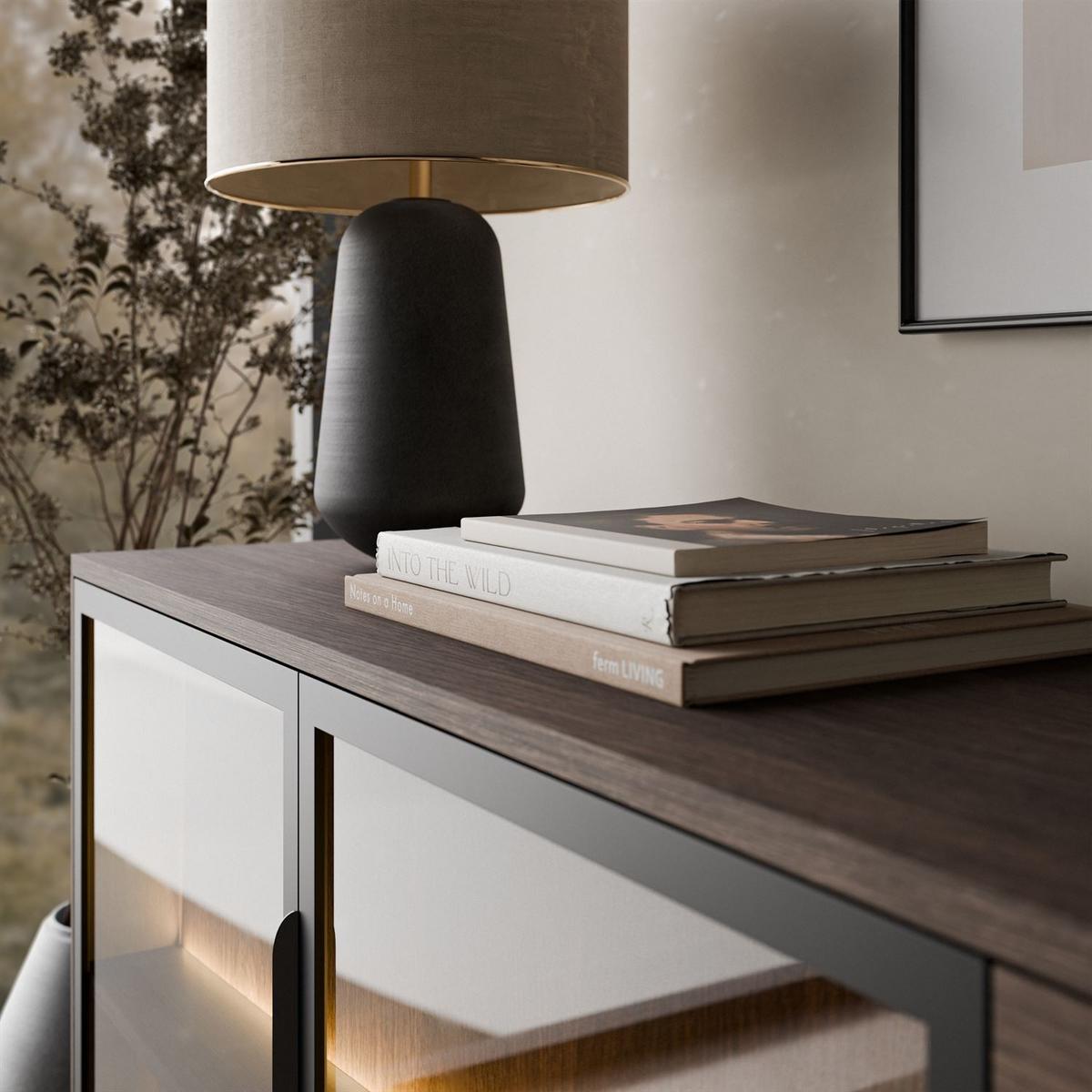 SIDEBOARD LINEA LOFT mit LED-Beleuchtung Eiche + Schwarz - Eichefarben, Holzwerkstoff (181/83/39cm) - Lookway
