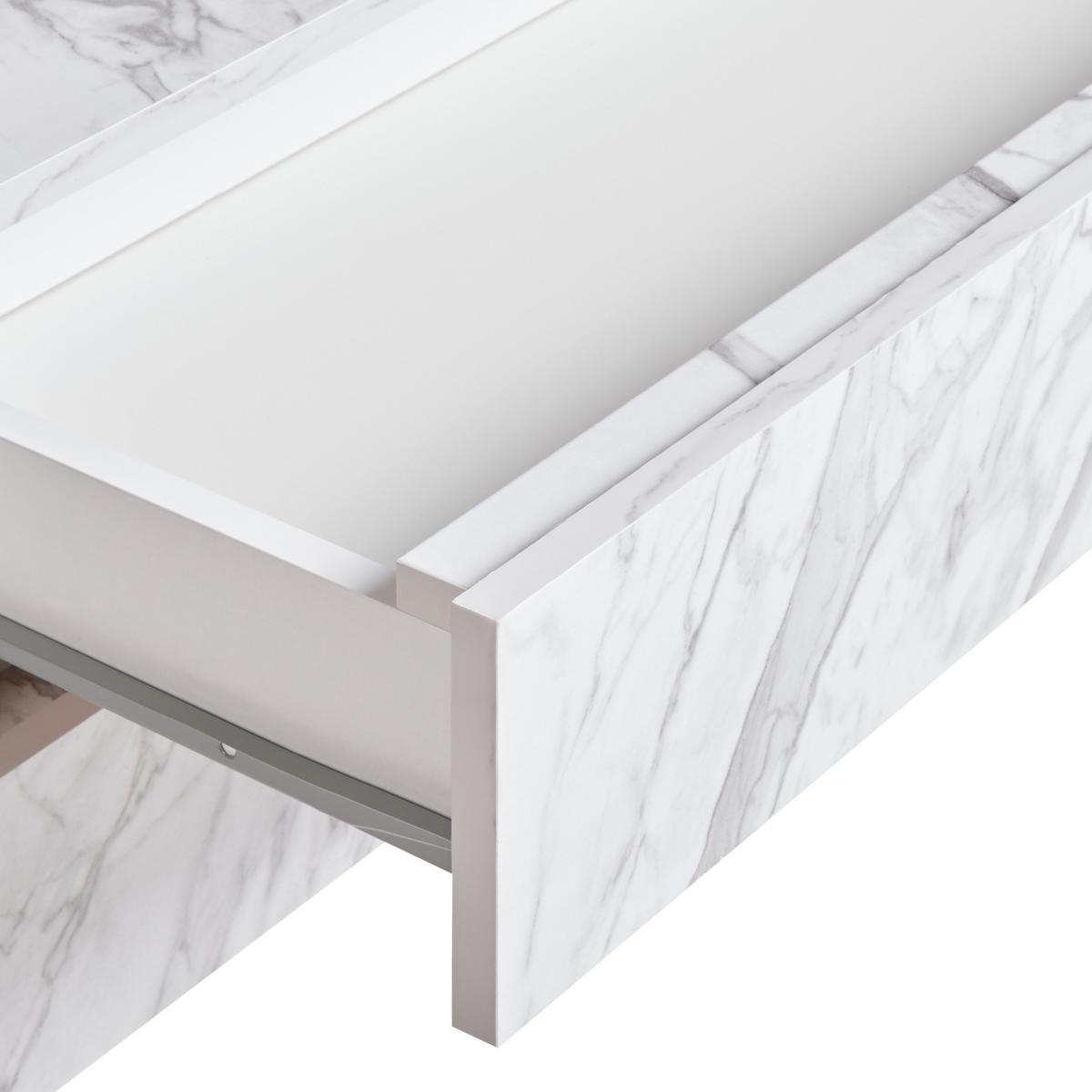 BADEZIMMERSCHRANK mit Rädern 80 cm Weißer Marmor Teresina - Weiß, Holzwerkstoff (80/38/39cm) - Beliani