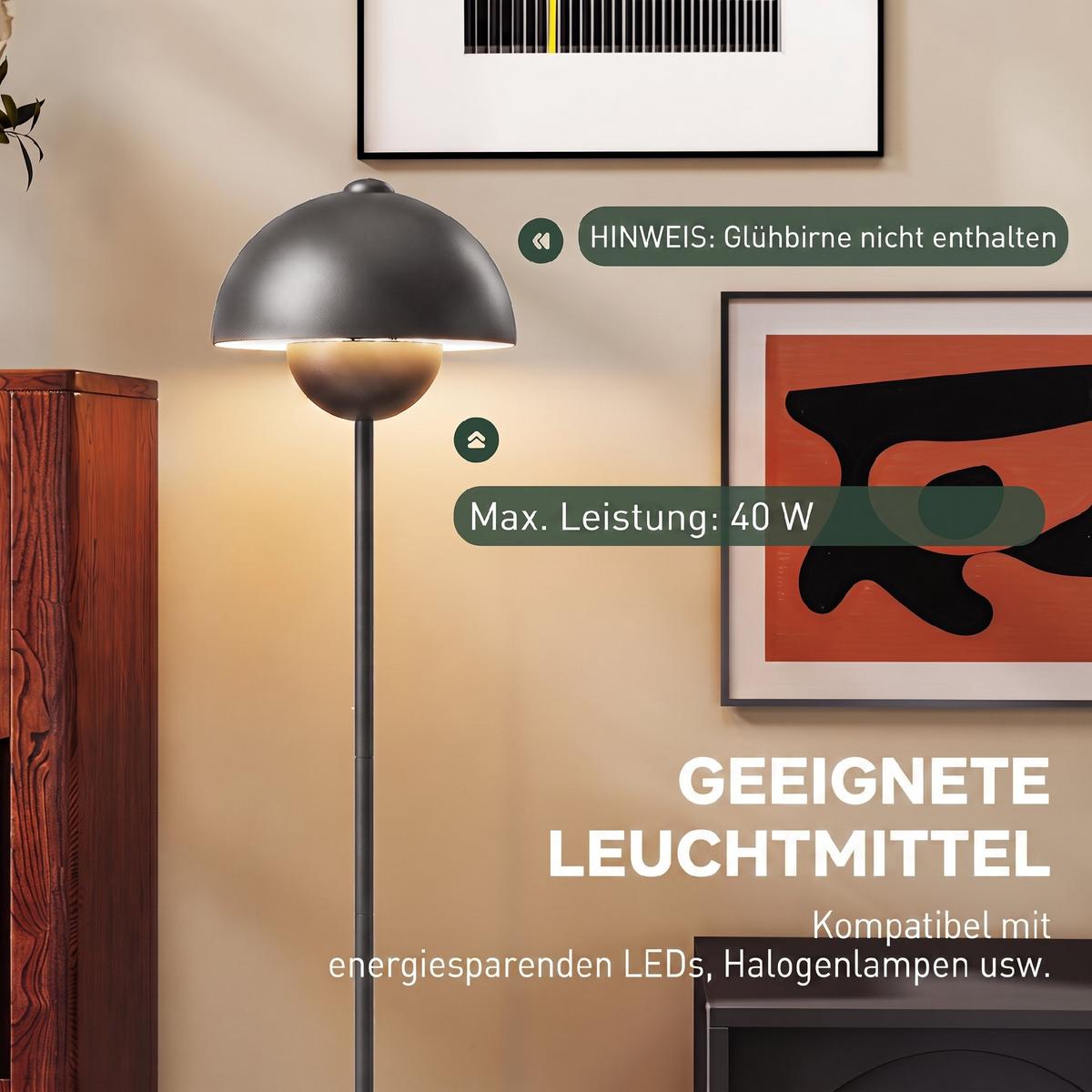 STEHLAMPE Metall Zement Grau - Grau, Metall (30/30/155cm) - HOMCOM