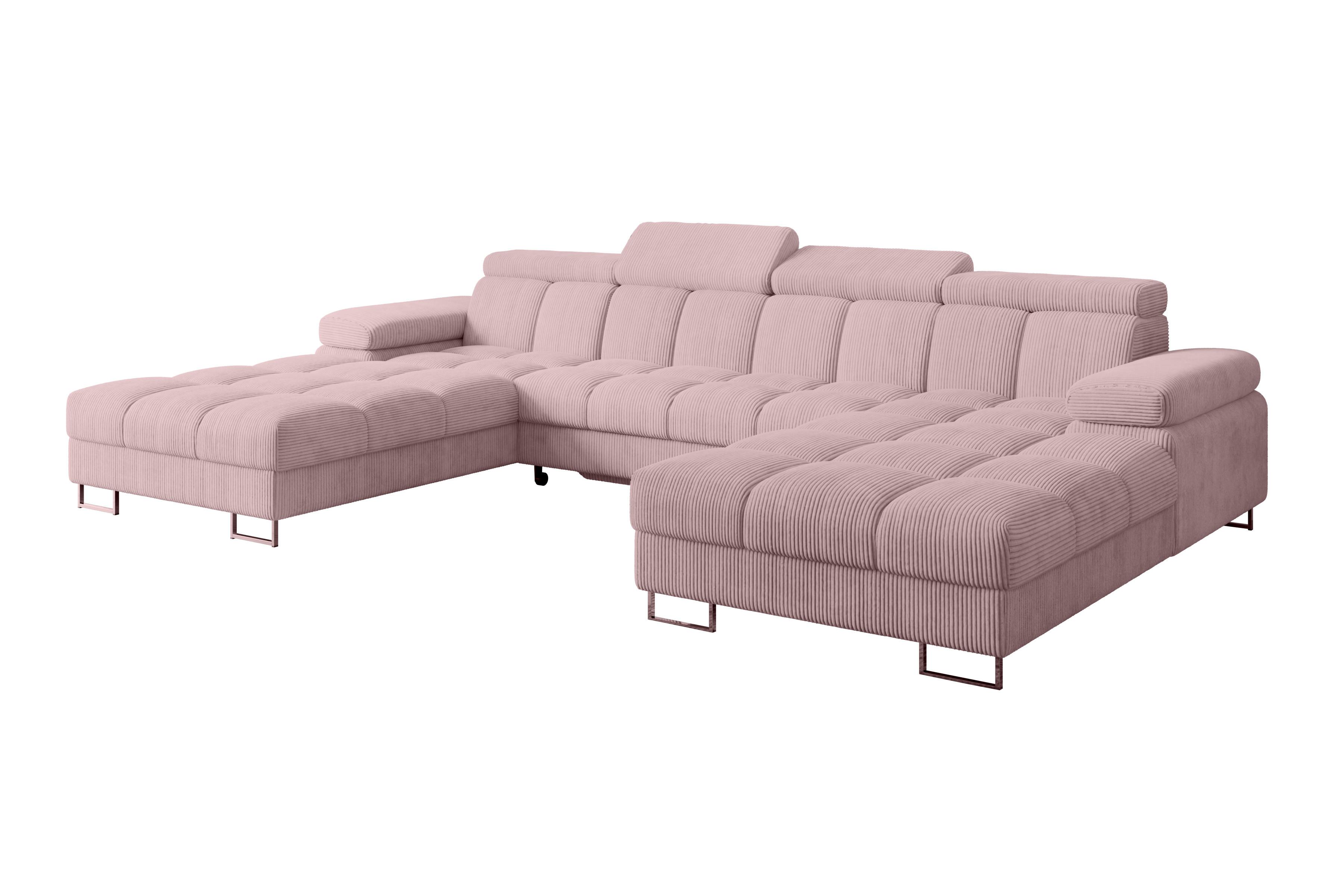WOHNLANDSCHAFT mit Schlaffunktion und Bettkasten COMA U2 345x203x79 Rosa Cord - Rosa, Holzwerkstoff/Textil (345/79/203cm) - ALTDECOR