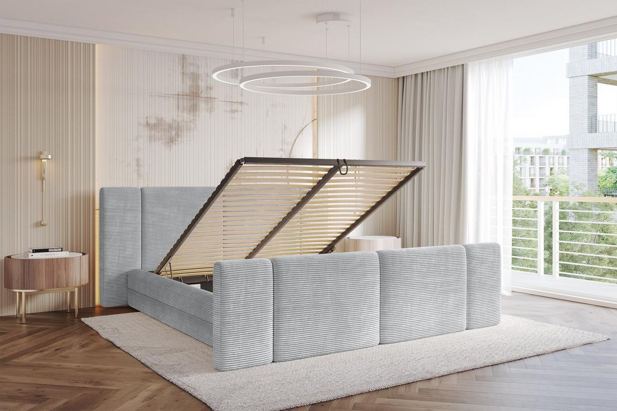 POLSTERBETT mit Bettkasten, Fußteil und Lattenrost, Bett mit Matratze H3/H4 - TEVO-Z 140x200 Grau - Anthrazit, Holzwerkstoff/Textil (140/200cm) - ALTDECOR