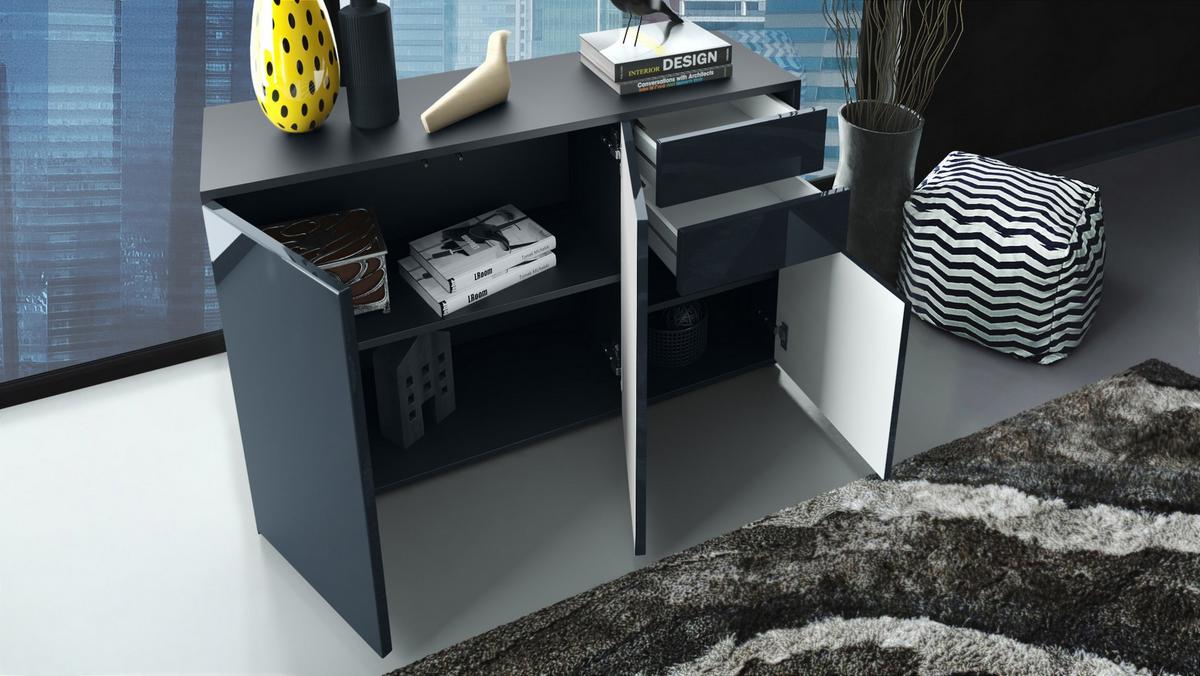 KOMMODE Ben Front in Bordeaux Hochglanz - Bordeaux, Holzwerkstoff (117/74/36cm) - Vladon