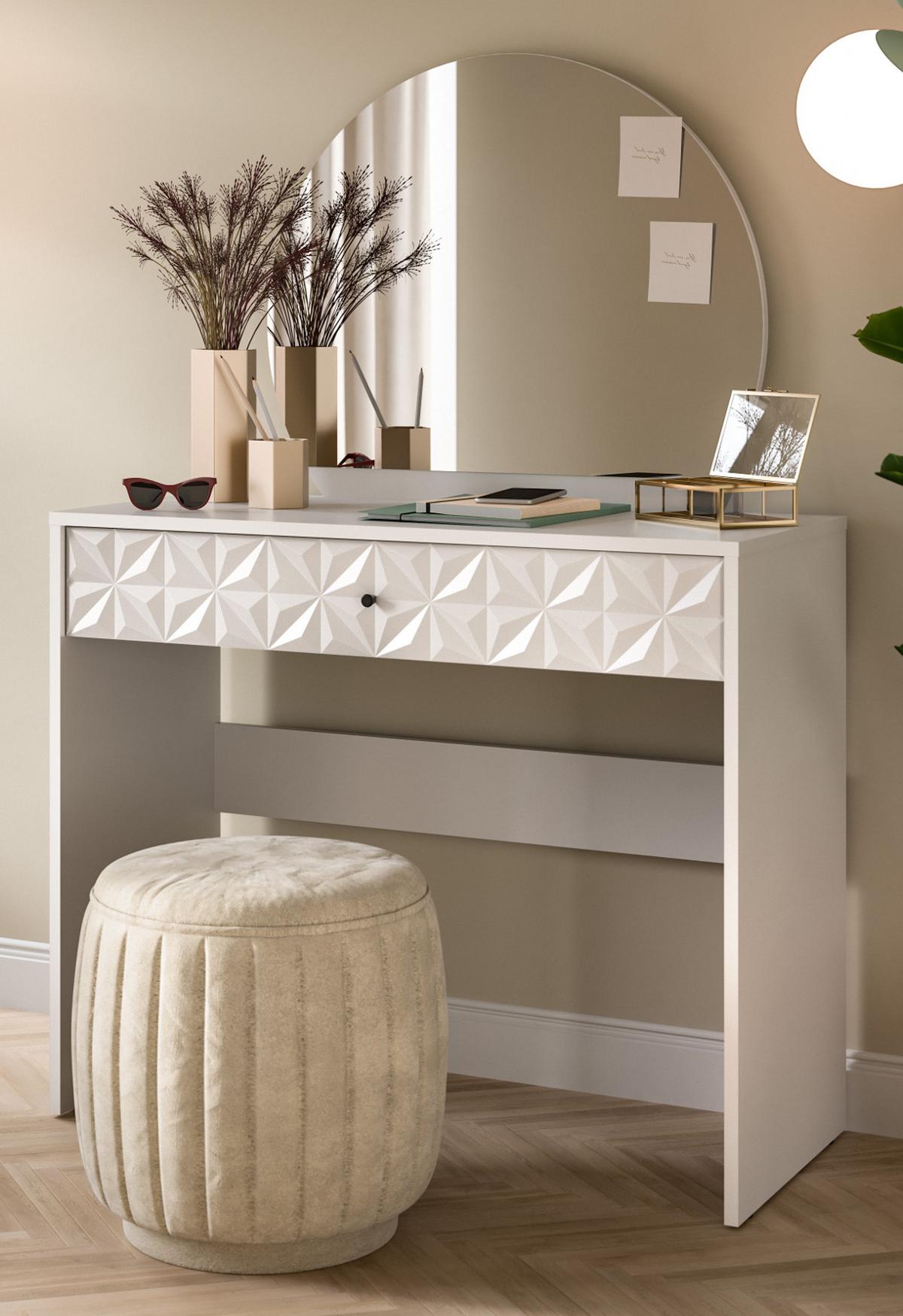 SCHMINKTISCH weiß Hochglanz 90 cm, Kosmetiktisch mit Spiegel - Weiß Hochglanz/Schwarz, Glas/Holzwerkstoff (39/133/90cm) - Inn.Furn
