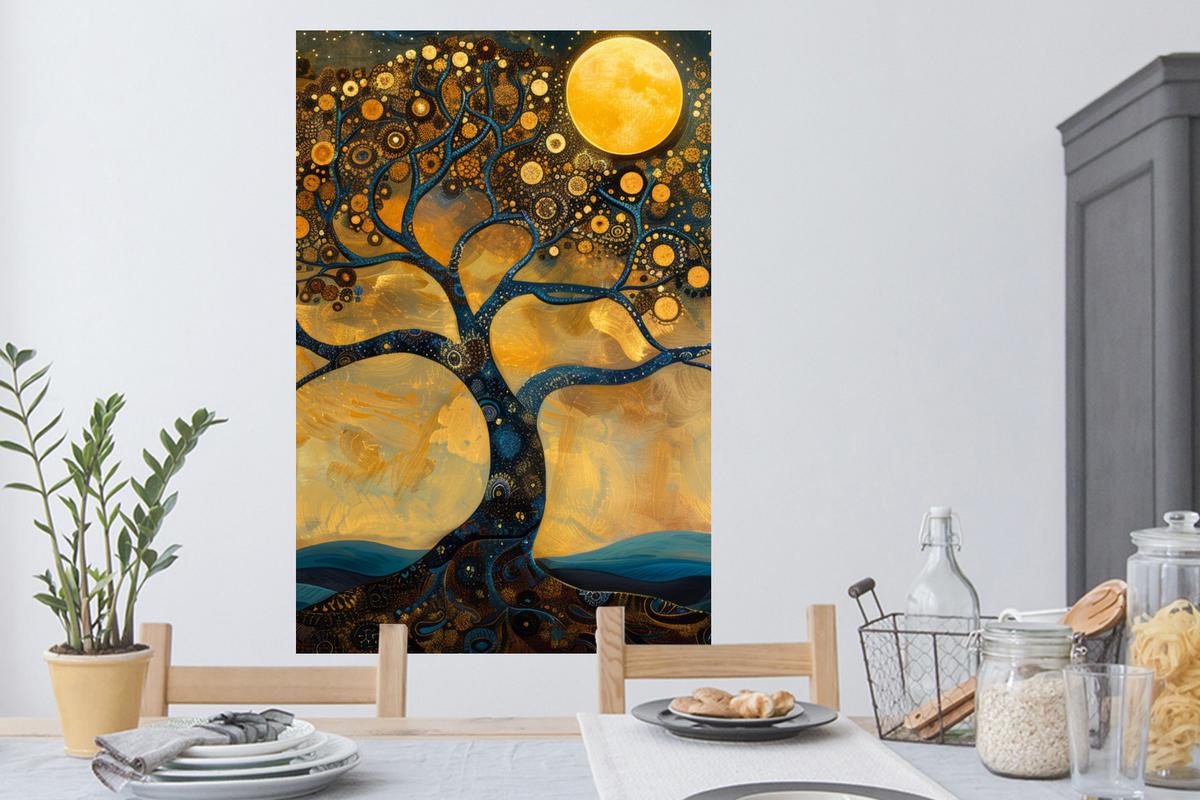 WANDTATTOO Baum - Mond - Blumen - Gold - Kunst Wandaufkleber 80x120 cm - Orange, Kunststoff (80/120/0.1cm) - MuchoWow