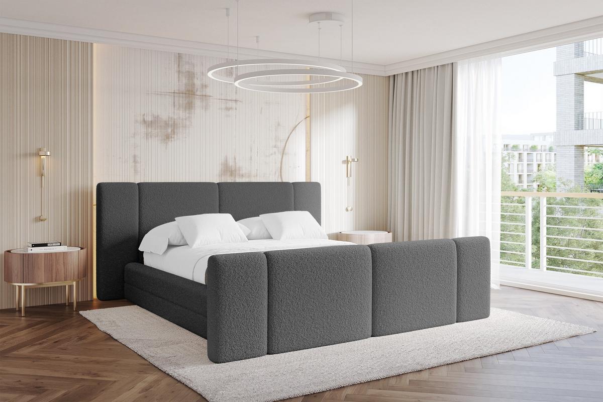 POLSTERBETT mit Bettkasten, Fußteil und Lattenrost, Bett mit Matratze H3/H4 - TEVO-Z 140x200 Grau - Greige, Holzwerkstoff/Textil (140/200cm) - ALTDECOR