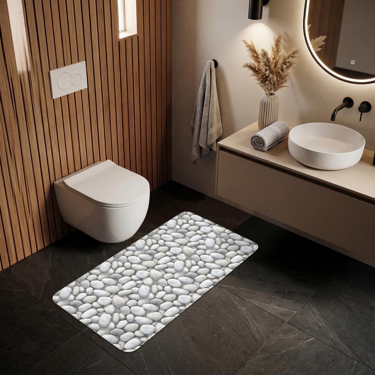 BADEMATTE Steine - Grau - Oval 120x60 cm - Hellgrau, Textil (120/60cm) - OnlyWow
