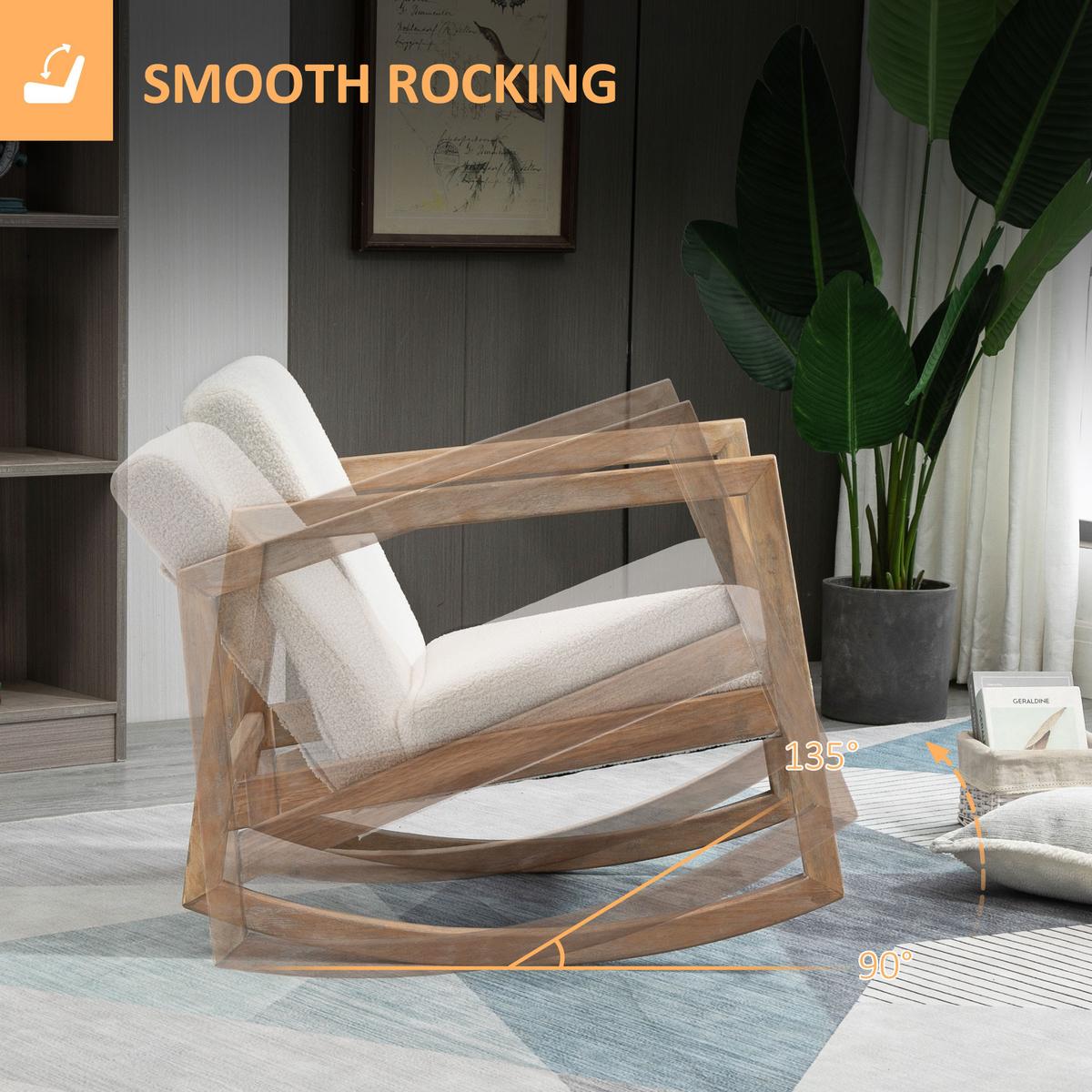 SCHAUKELSTUHL mit Holzrahmen Wohnzimmersessel Lounge Kautschukholz Cremeweiß - Creme, Kunststoff (76/77/60cm) - HOMCOM