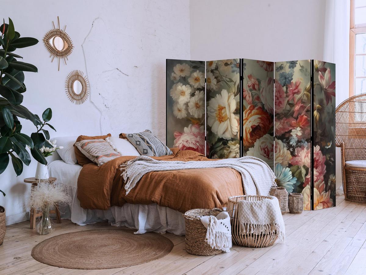 PARAVENT 5-tlg 225x172 cm Wildblumen im Retro - Multicolor, Holz/Textil (225/172/3cm) - Muralo