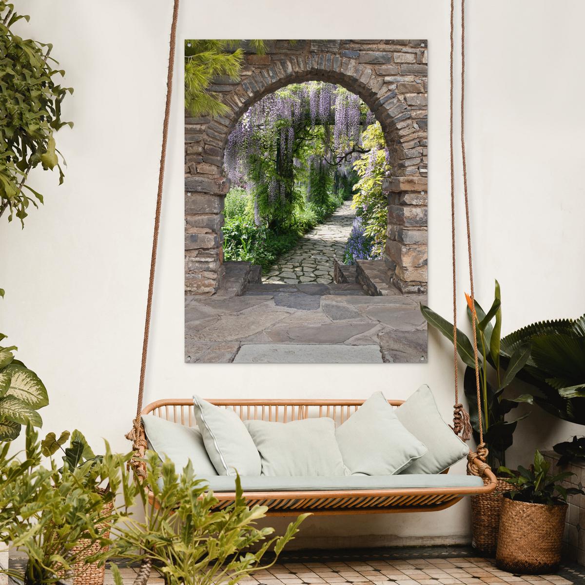 GARTENPOSTER Wald - Aussicht - Steine - Weg Gartendekoration 120x160 cm - Graubraun, Kunststoff (120/160/0.2cm) - OnlyWow