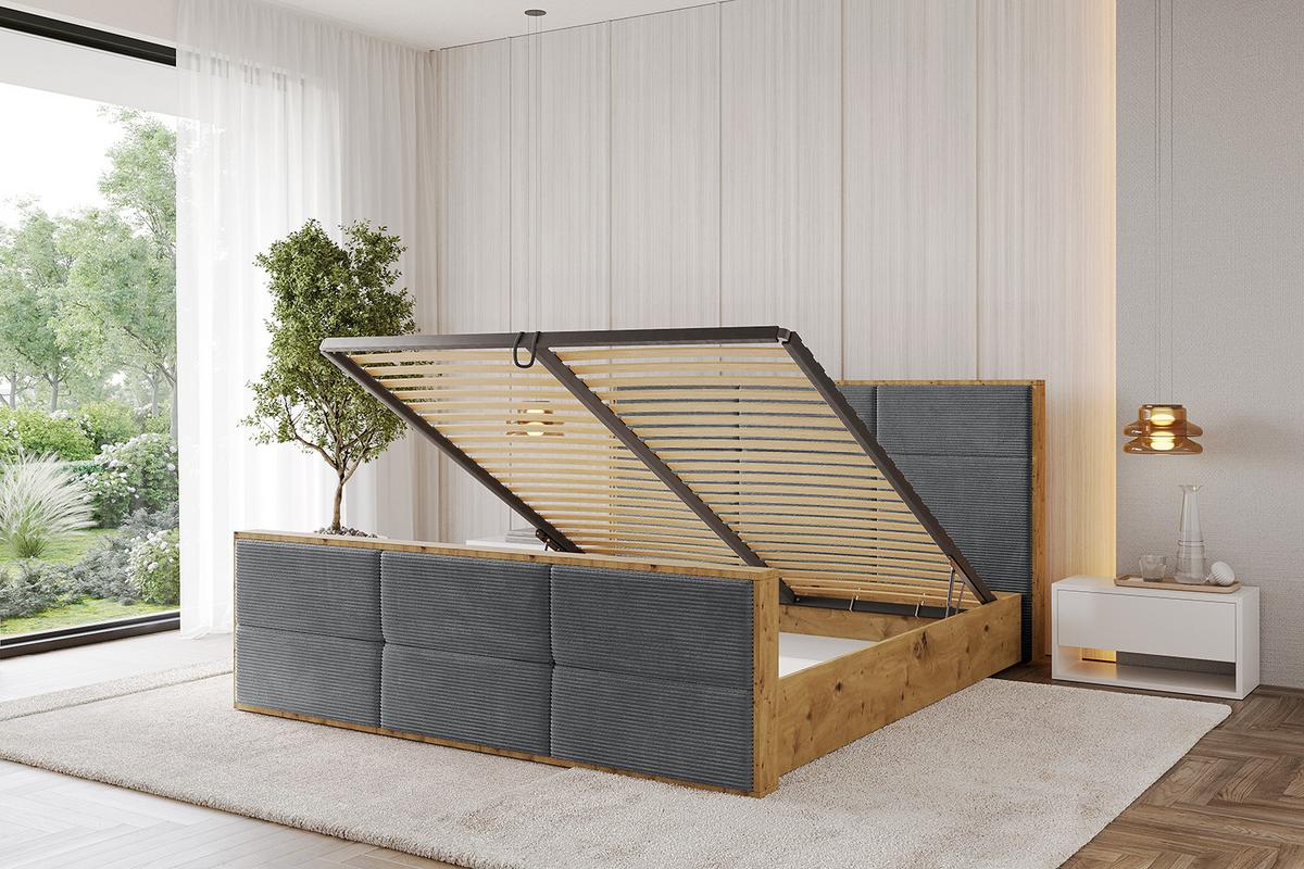 POLSTERBETT mit Bettkasten, Fußteil und Lattenrost, Boxbett ohne Matratze - ENZO1-Z 180x200 Dunkelgrau - Anthrazit, Holzwerkstoff/Textil (180/200cm) - ALTDECOR