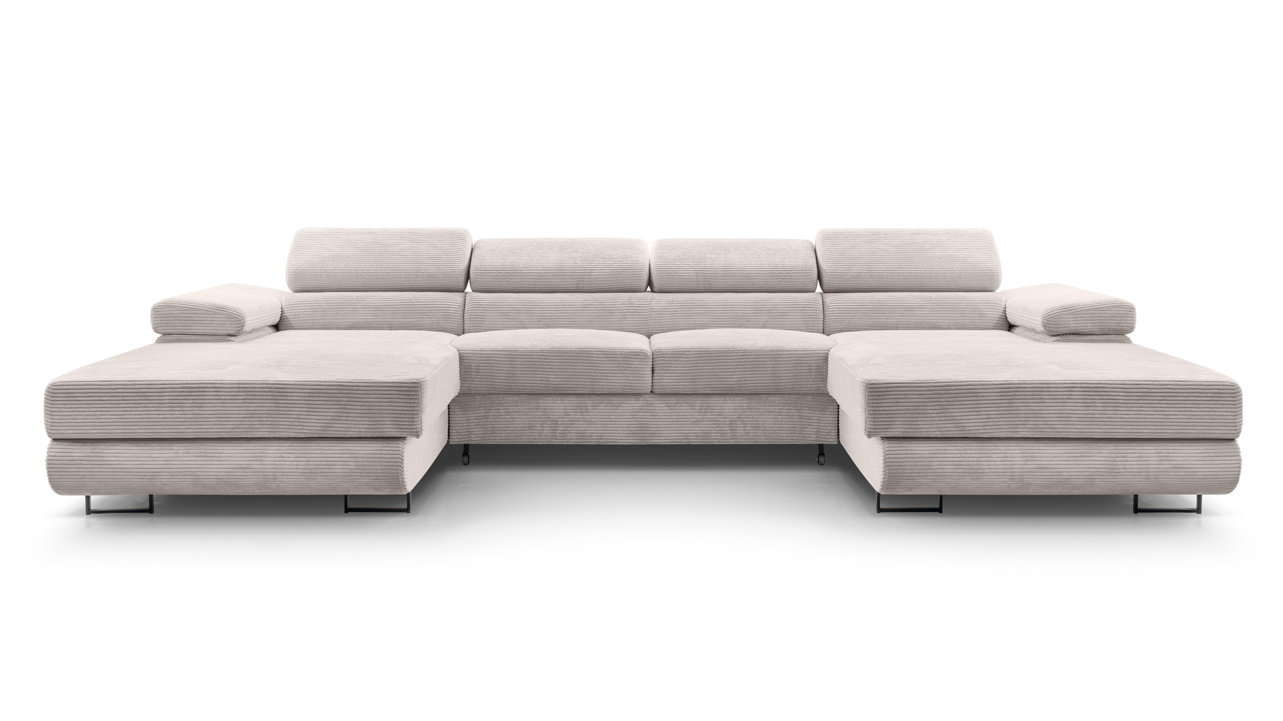 WOHNLANDSCHAFT Arborio Weiß 352/202/90 cm mit Schlaffunktion - Creme/Schwarz, Textil/Metall (352/90/202cm) - AX Living