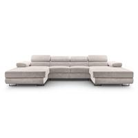 WOHNLANDSCHAFT Arborio Weiß 352/202/90 cm mit Schlaffunktion - Creme/Schwarz, Textil/Metall (352/90/202cm) - AX Living