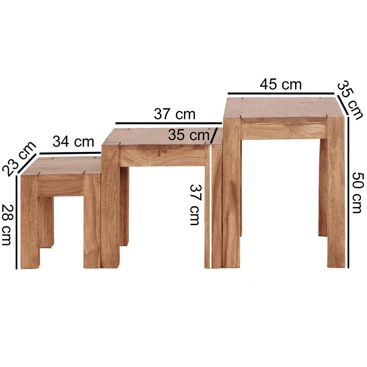 BEISTELLTISCH 3er Set Massivholz Platzsparend Landhausstil NAKO, Beige 50x36x45 cm - Beige, Holz (36/50/45cm) - KADIMA DESIGN
