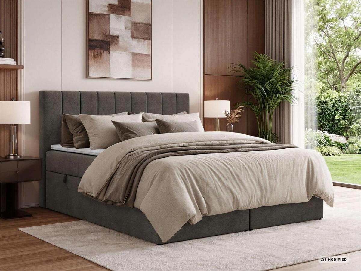 BOXBETT ALVER 180/200 - Dunkelgrau Velvet - Topper T25 - H3 - Dunkelgrau/Schwarz, Kunststoff/Textil (180/200cm) - MKS