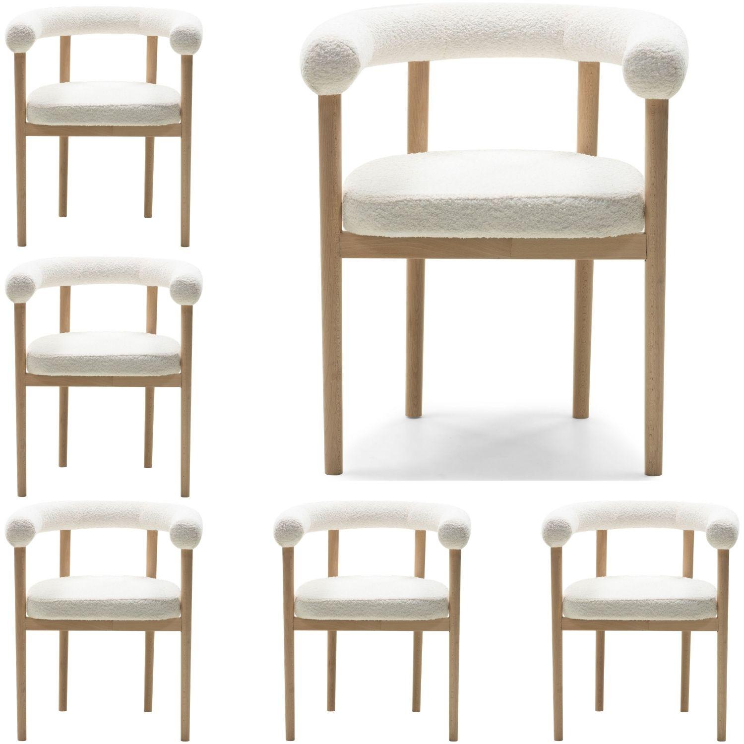 ESSZIMMERSTUHL MAYA 6er Set in Weiß Boucle mit massivem Buchenholzgestell 62/56/78 cm - Hellbraun/Weiß, Holz/Textil (61/74/57.5cm) - WFL GROUP