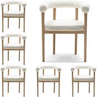ESSZIMMERSTUHL MAYA 6er Set in Weiß Boucle mit massivem Buchenholzgestell 62/56/78 cm - Hellbraun/Weiß, Holz/Textil (61/74/57.5cm) - WFL GROUP