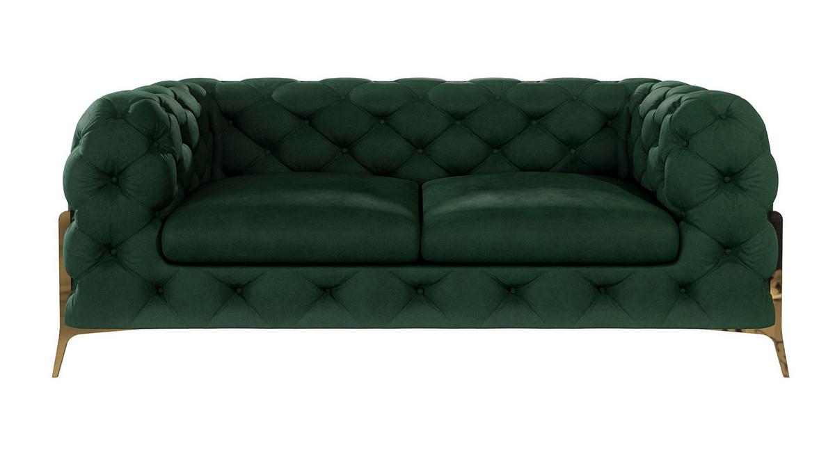 CHESTERFIELD-SOFA 2-Sitzer Lexi Flasche Grün Samt - Smaragdgrün/Goldfarben, Holz/Textil (185/75/100cm) - S-Style Möbel