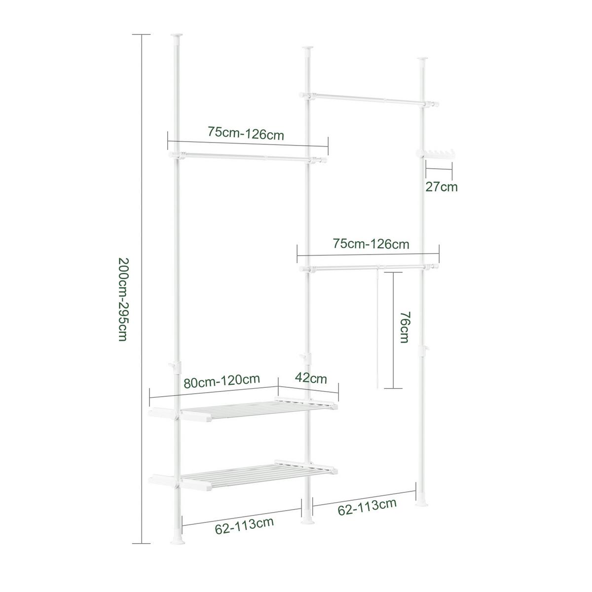 TELESKOP GARDEROBEN SYSTEM Weiß - Weiß, Kunststoff (198/285/1cm) - SoBuy