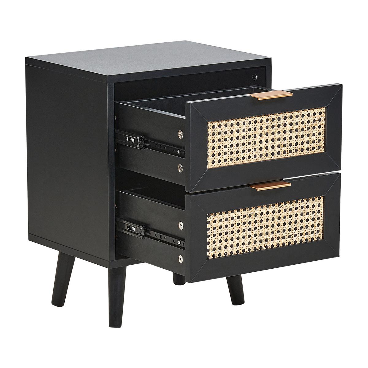 NACHTTISCH Rattan schwarz/beige 2 Schubladen 30/40/52 cm Opoco - Beige/Schwarz, Holzwerkstoff (40/52/30cm) - Beliani