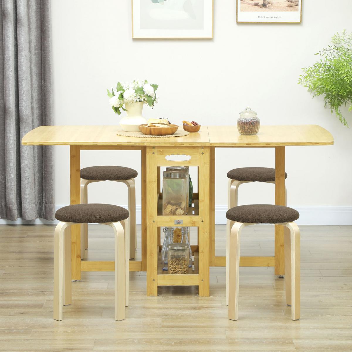 HOCKER 4er Set Holzwerkstoff Braun - Braun/Naturfarben, Birkenholz/Holzwerkstoff (40/45/40cm) - HOMCOM