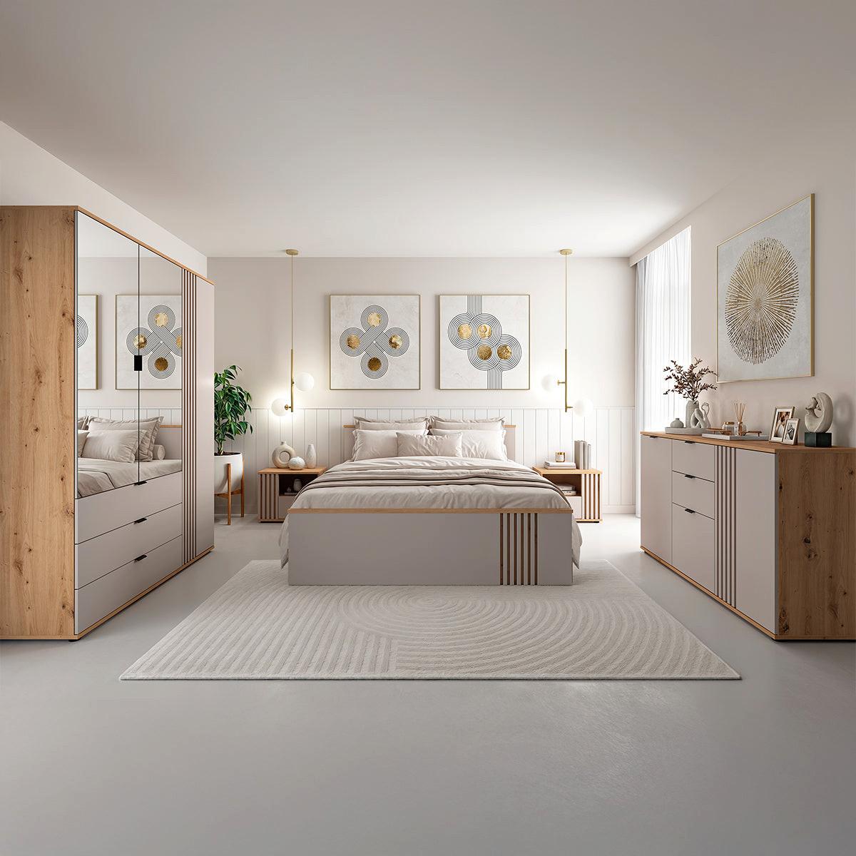 SCHRANK 3 Türen Ezra Kaschmir und Holz - Beige, Holzwerkstoff (150.5/195.5/56cm) - Petits-meubles