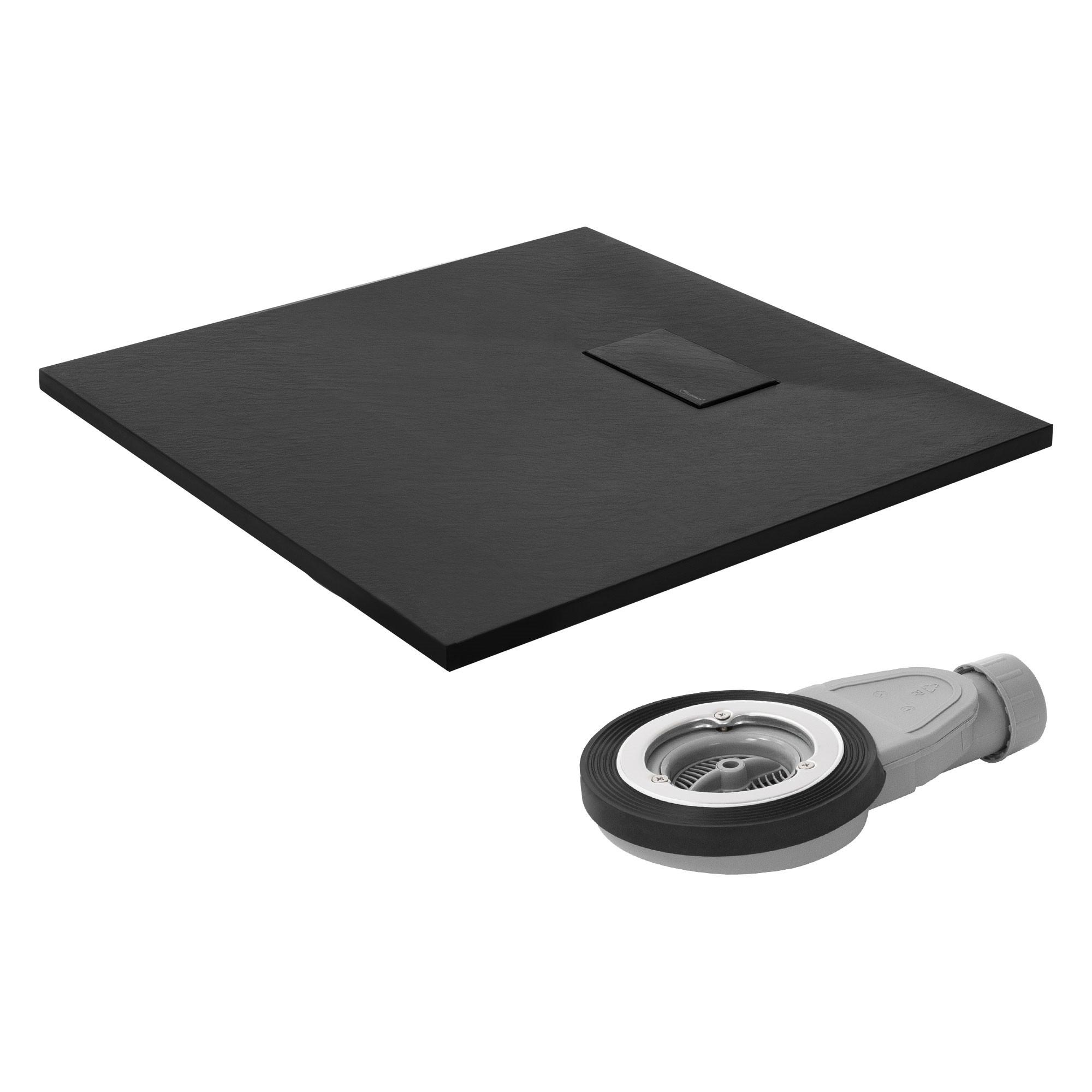 DUSCHWANNE 80x80 cm Schwarz mit Ablaufgarnitur aus SMC - Schwarz, Kunststoff (80/3/80cm) - LuxeBath
