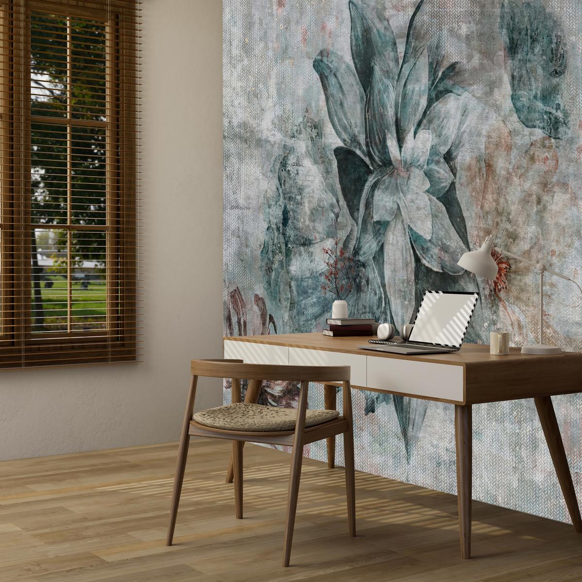 FOTOTAPETE für Schlafzimmer Aquarellblumen Beton Natur Pflanzen 300x210 - Grau, Papier (300/210cm) - Muralo