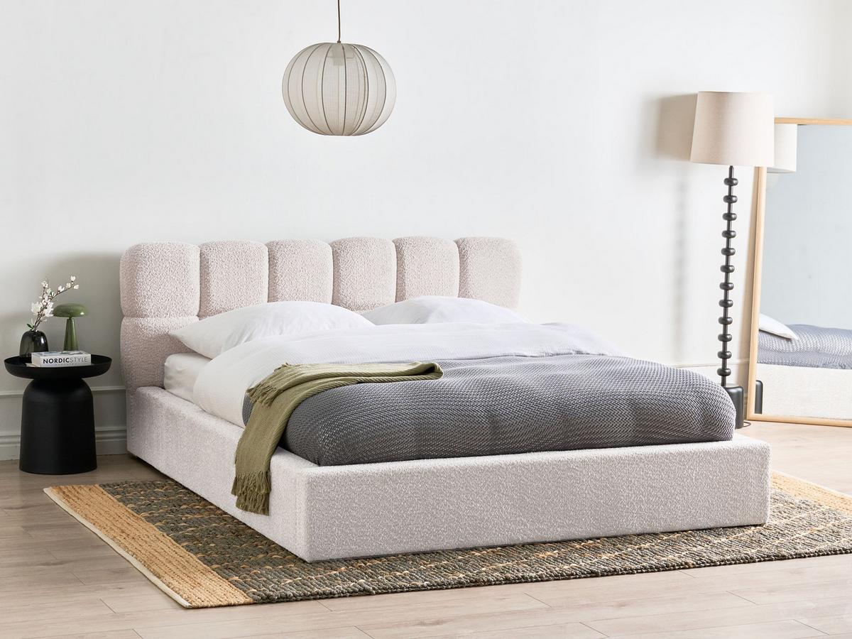 BETT mit Stauraum 160/200 cm Bouclé Hellbeige Baston - Beige, Textil (160/200cm) - Beliani