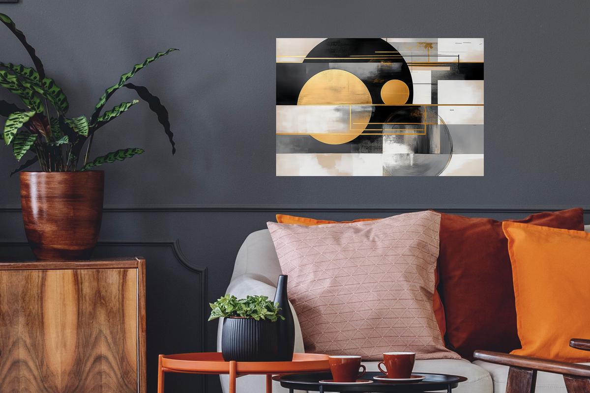 WANDTATTOO Abstrakt - Gold - Silber - Formen - Ästhetisch - Modern Deko Wohnzimmer 60x40 cm - Goldfarben, Kunststoff (60/40/0.1cm) - MuchoWow