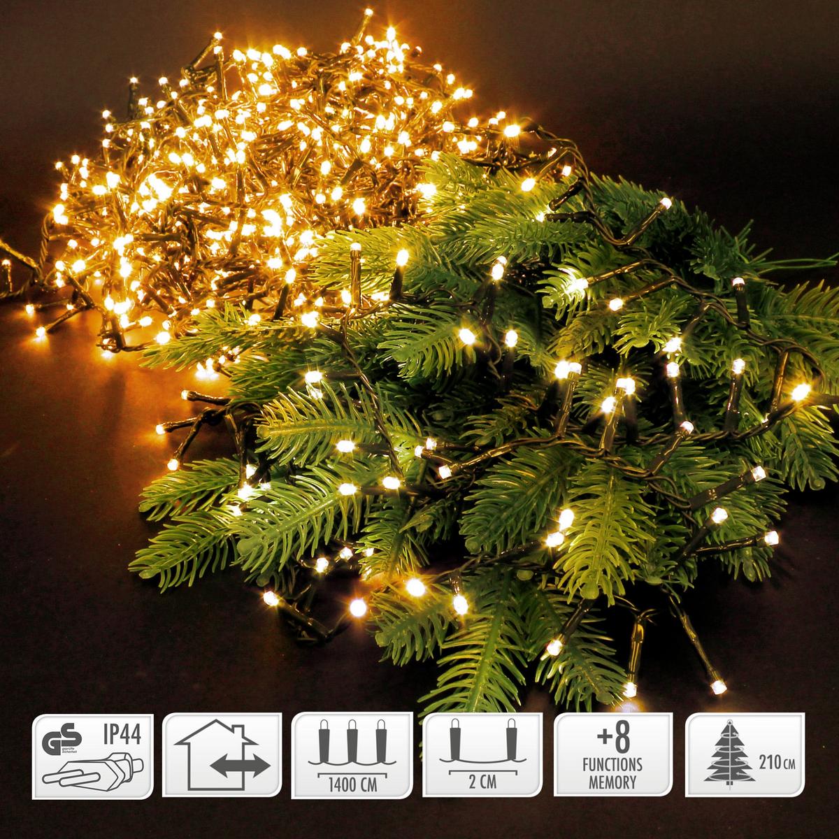 LED CLUSTER LICHTERKETTE 14m 700LED Extra-Warmweiß 8 Modi Innen/Außen - Grün, Kunststoff (1700cm) - ECD-Germany